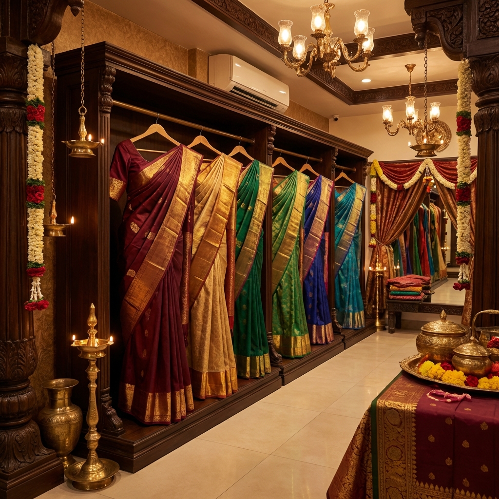 Premium Kanchipuram silk saree collection at Sri Ishwaryam Collections Thiruninravur Chennai
